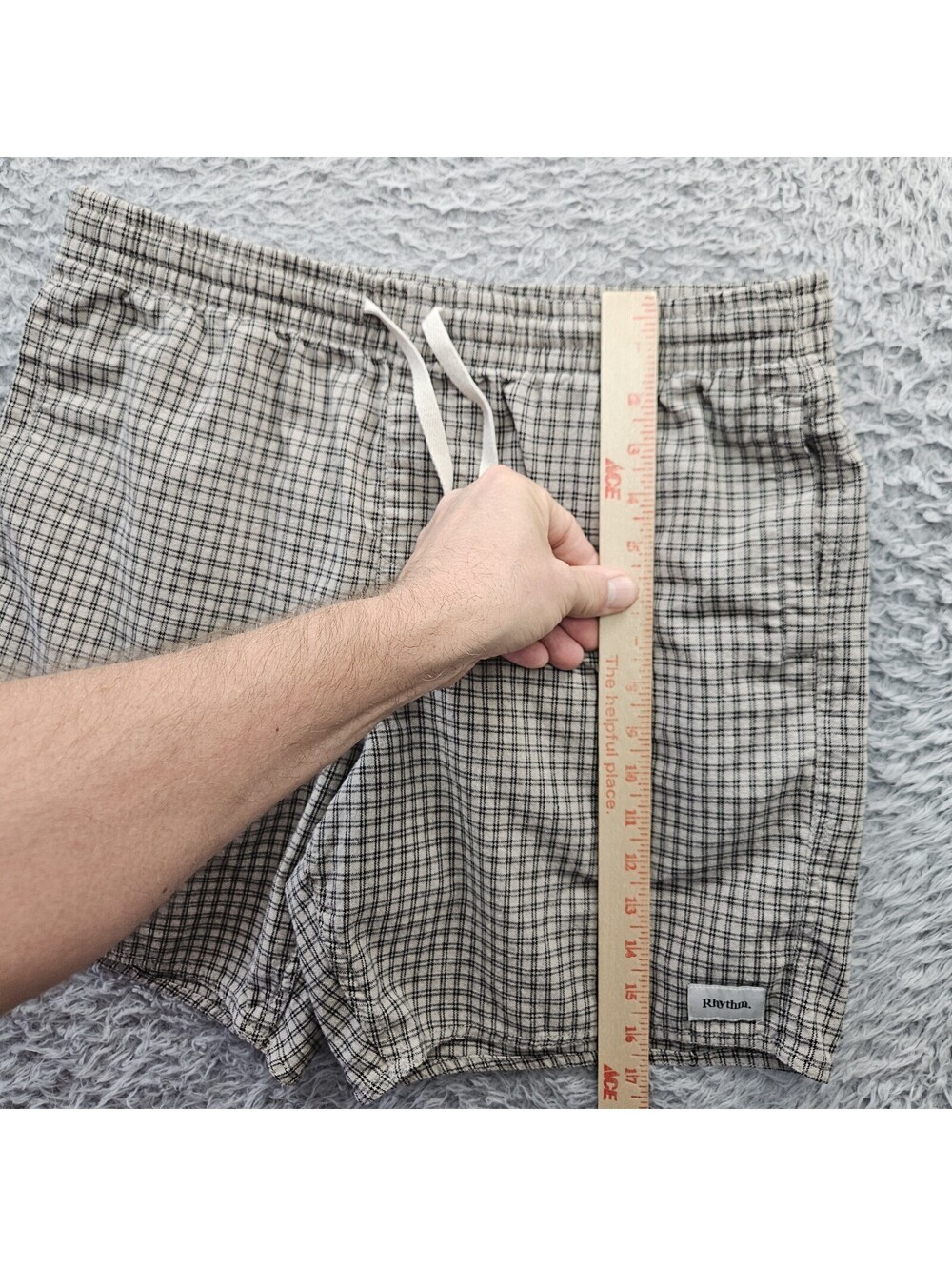 Rhythm Huckberry Linen Blend Shorts Men 34x7 Tan Check Relaxed - Picture 6 of 9